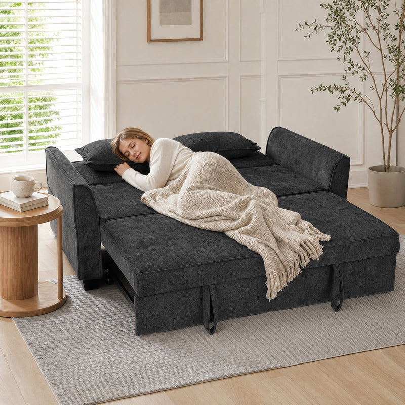 4-in-1 Sofa Bed for Small Spaces with Adjustable Backrest and Storage Pockets Black