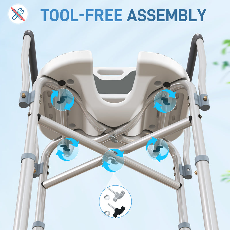 Height Adjustable Shower Chair with Padded U-Shaped Seat and Non-Slip Feet for Elderly by HOMCOM