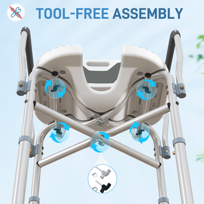 Height Adjustable Shower Chair with Padded U-Shaped Seat and Non-Slip Feet for Elderly by HOMCOM
