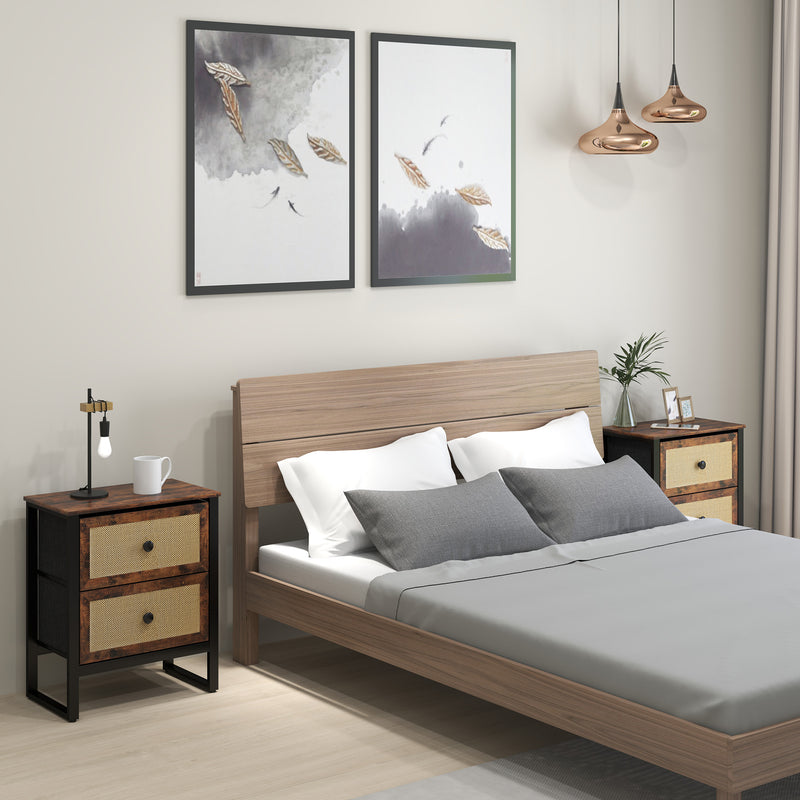 Set of 2 Industrial Style Bedside Tables with Storage Shelf Ideal for Bedrooms Brown