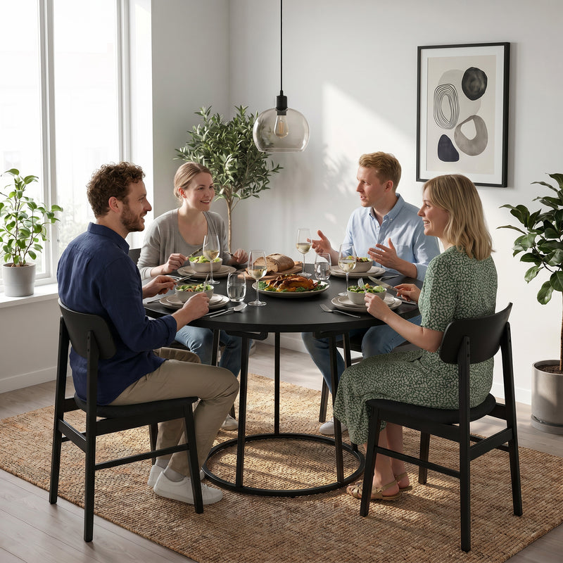 Round Dining Table for 4 to 6 People Compact Easy Clean Design Black