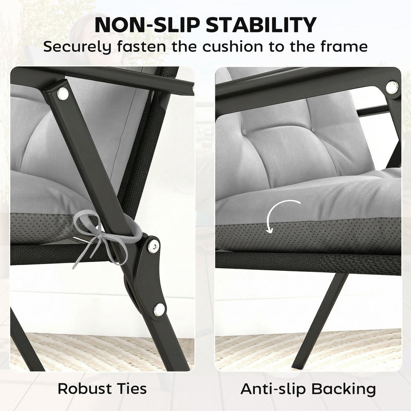 Garden Chair Cushion Set of 4 with Headrest and Back Support Water Repellent Light Grey Outsunny