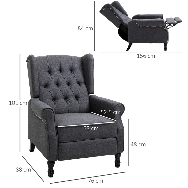 Wingback Recliner Armchair With Footrest and Button Tufted Back for Living Room Dark Grey