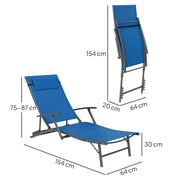 Set of 2 Blue Folding Sun Loungers with Adjustable Recline and Pillows by Outsunny