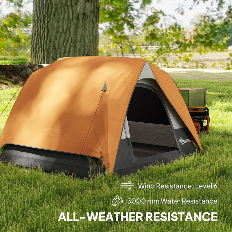 Three Person Dome Tent with Quick Setup and Waterproof Shelter for Camping Orange Grey