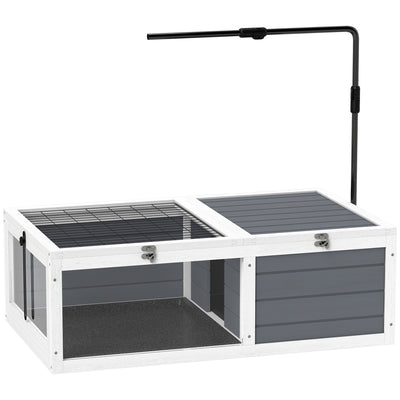 Wooden Tortoise Table with Pull Out Trays and Lamp Holder for Indoor Use Grey