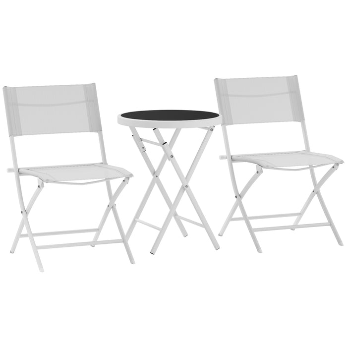 3 Piece Patio Bistro Set with Glass Table and Folding Chairs White by Outsunny