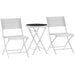 3 Piece Patio Bistro Set with Glass Table and Folding Chairs White by Outsunny