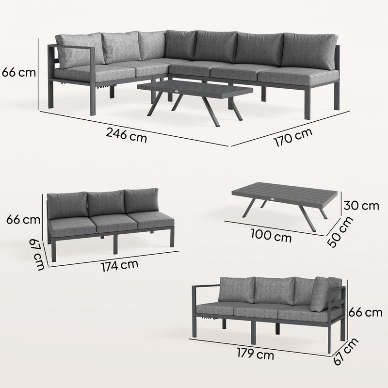 Garden Corner Sofa Set with Adjustable Backrest and Table for Flexible Outdoor Seating, Dark Grey