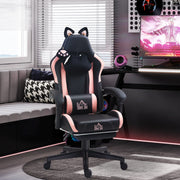 Reclining Gaming  Chair with Cat Ears Footrest and Paw Design for Home or Gaming, Black and Pink
