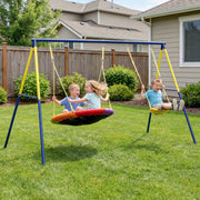 Kids Garden Swing Set with Nest and Belt Swings for Safe Outdoor Play Multicolour AOSOM