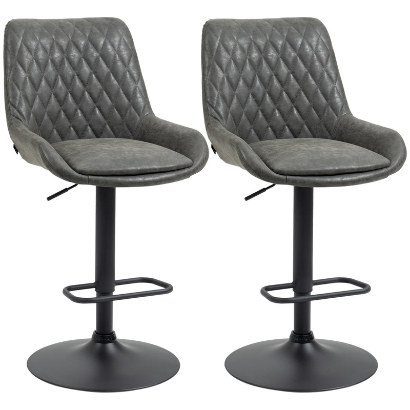 Set of 2 Adjustable Swivel Bar Stools with Backrest for Kitchen or Home Bar Dark Grey