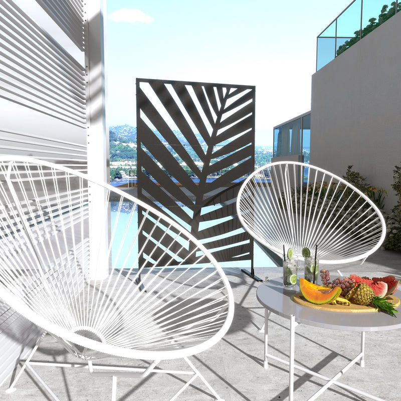 Black Metal Banana Leaf Privacy Screen With Stand For Garden Patio Or Hot Tub Use