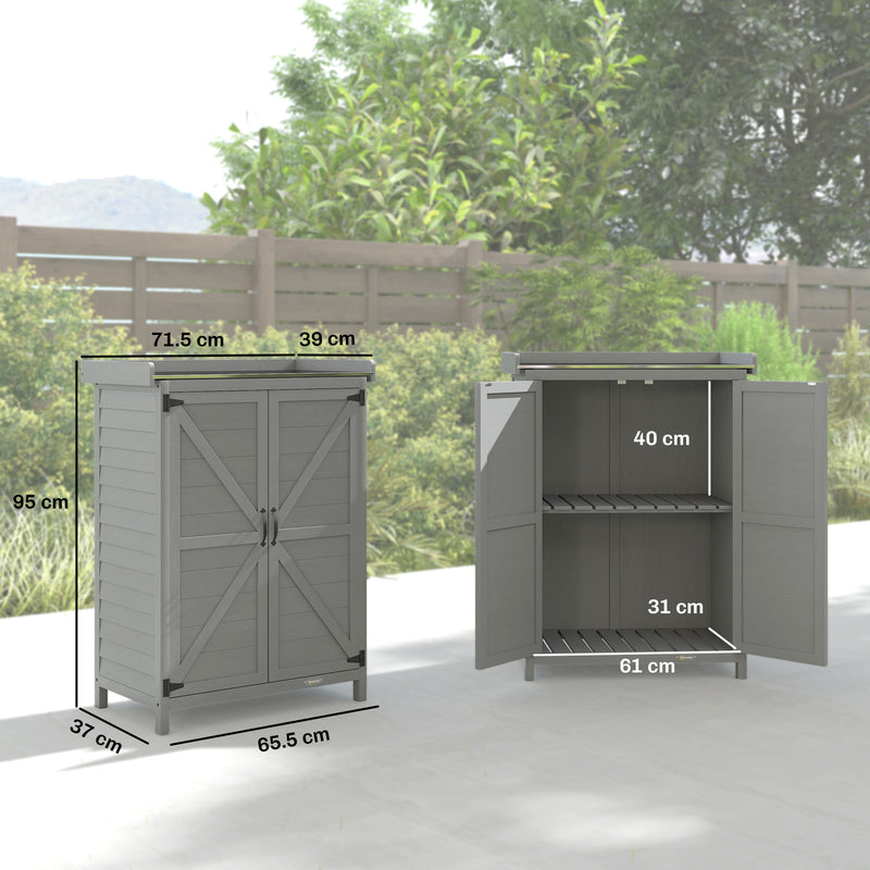 Potting Station with Storage Cabinet & Galvanised Steel Top for Organising Garden Tools and Supplies, Grey Outsunny