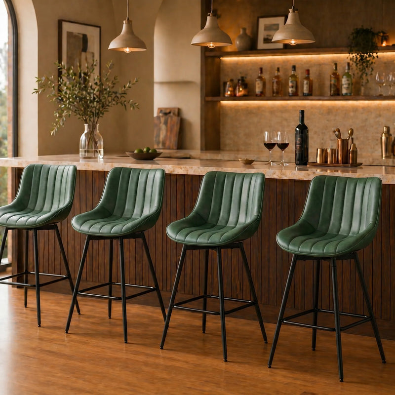 Swivel Bar Stools Set of 2 for Comfortable Kitchen Island Seating Dark Green