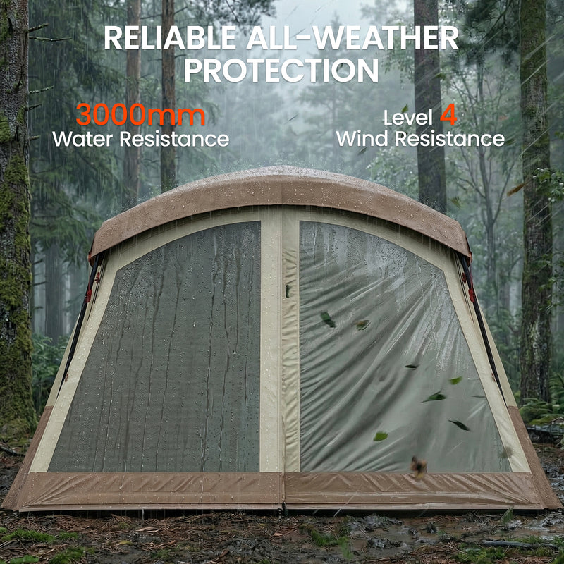 Family Camping Tent with Quick 2 Room Setup and Skylights for Easy Outdoor Living Brown Khaki