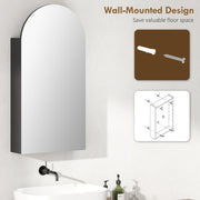 Arched Bathroom Mirror Cabinet With Adjustable Glass Shelves For Storage, Black