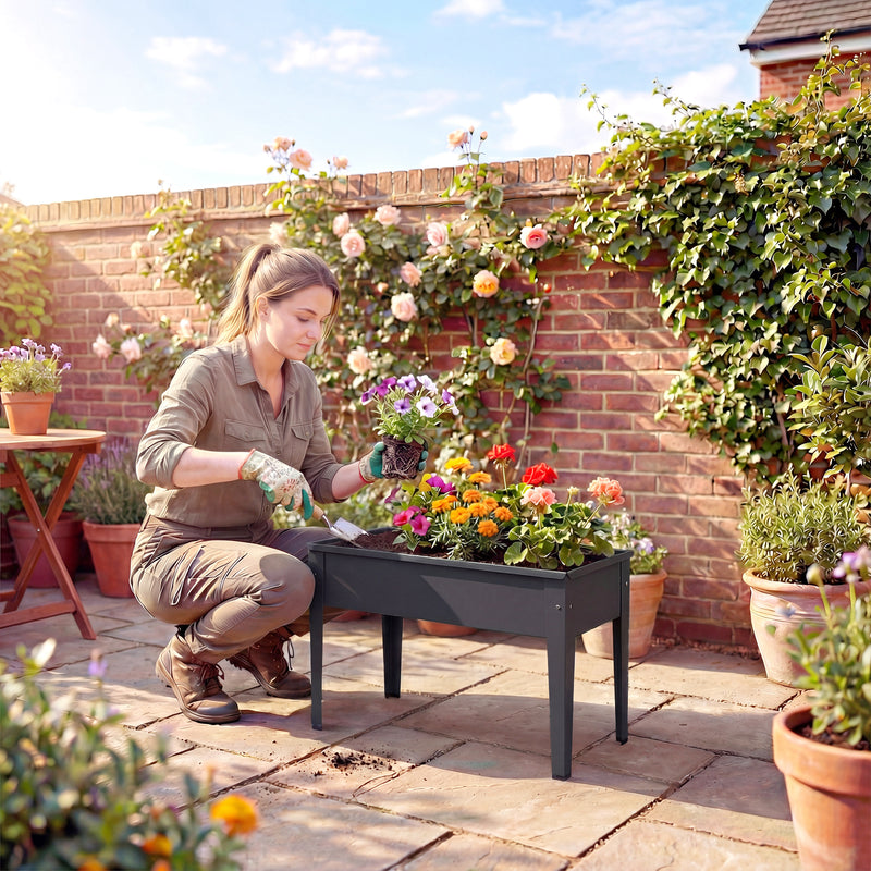Raised Metal Garden Planter for Easy Standing Gardening on Balconies and Patios Black AOSOM