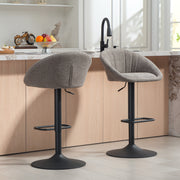 Set of Two Grey Upholstered Tub Bar Stools with High Back for Kitchen Island