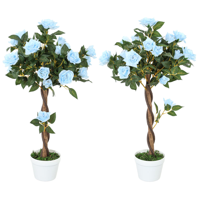 Set of 2 Artificial White Rose Plants in Pot 90cm for Indoor Outdoor Decor by Outsunny
