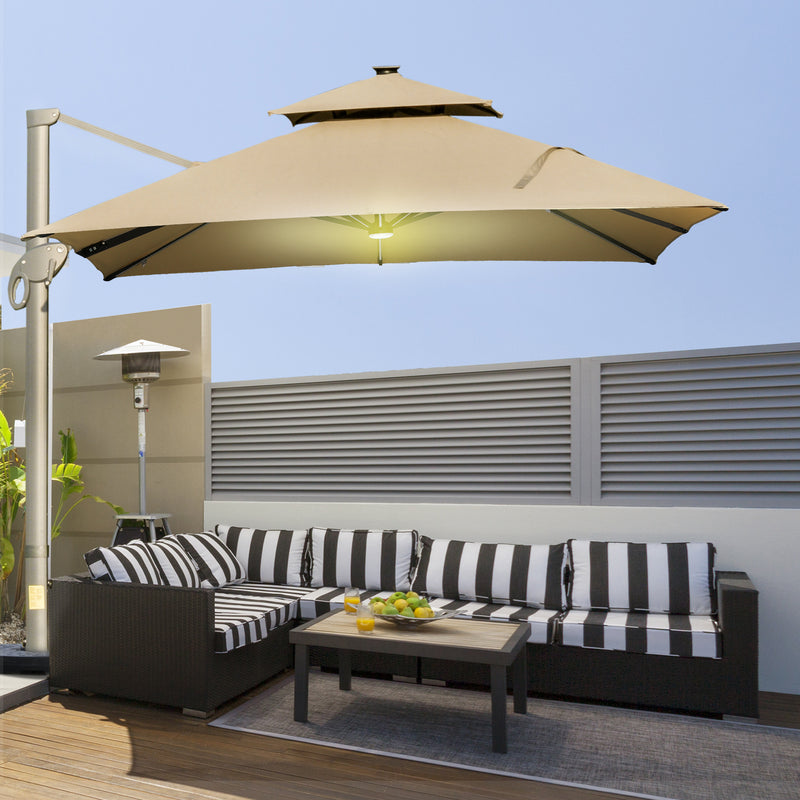 Khaki 3 x 3m Aluminium Square Sun Canopy with Adjustable Tilt Poles by Outsunny