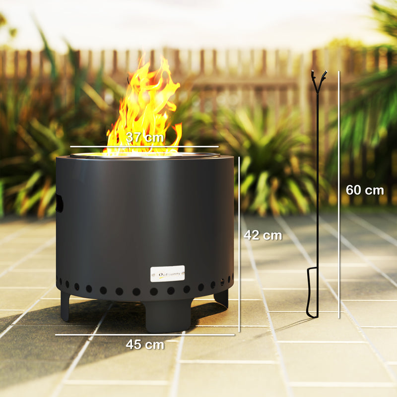 Smokeless Steel Fire Pit with Poker Grey Outdoor Heating by Outsunny