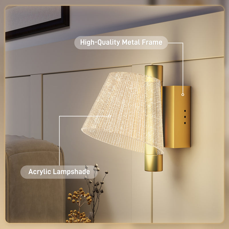 Gold LED Wall Lights 2 Pack with Adjustable Colour Temperature for Bedroom or Hallway