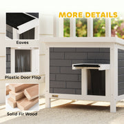 Insulated Outdoor Cat House Shelter - Flip Up Roof for Feral Cats, Grey & White PawHut