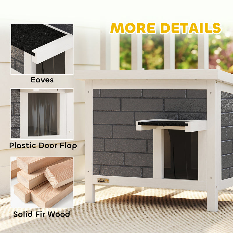 Insulated Outdoor Cat House Shelter - Flip Up Roof for Feral Cats, Grey & White PawHut