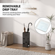 Black Metal Umbrella Stand with Drip Tray and Hooks for Hallway and Entryway by HOMCOM
