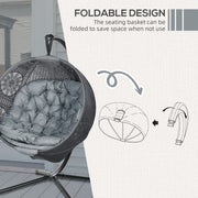 Charcoal Grey Round Egg Basket Chair with Steel Stand and Comfy Cushions by Outsunny