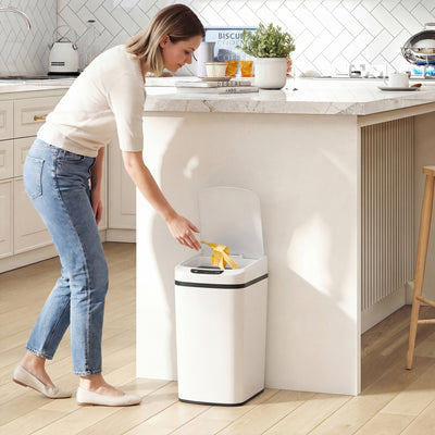 12L Touchless Kitchen Bin with Motion Sensor and Fingerprint Resistant Steel White AOSOM