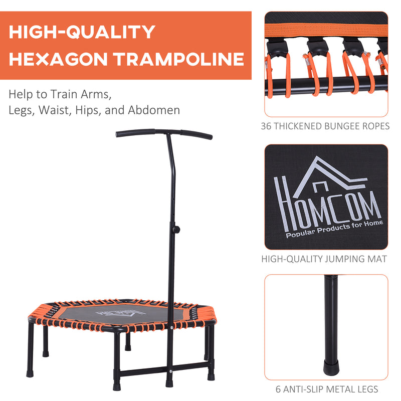 Adjustable Mini Fitness Trampoline With Handle Bar For Indoor Exercise Black Orange AOSOM