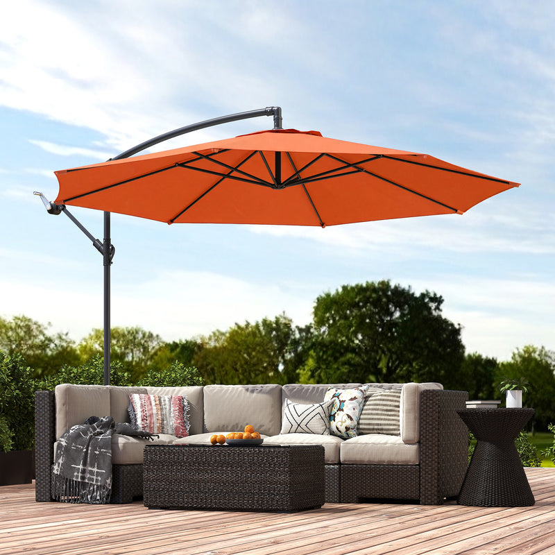Cantilever Garden Parasol with Large Adjustable Canopy for Shaded Outdoor Seating Orange