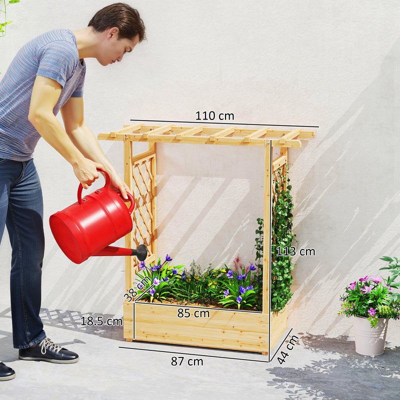 Wooden Raised Garden Planter With Trellis And Roof For Vegetables And Flowers Natural AOSOM