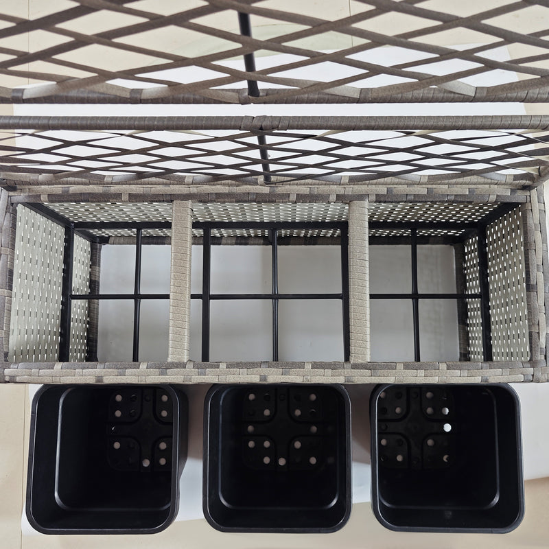 Light Grey Rattan Garden Planter with Trellis for Climbing Plants and Outdoor Display