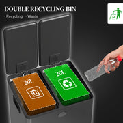 Black 40L Dual Compartment Stainless Steel Bin With Deodoriser Holders by HOMCOM