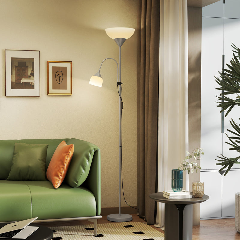 LED Floor Lamp with Adjustable Reading Light Ideal for Living Rooms or Bedrooms Silver Tone