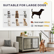 Grey Dog Crate Furniture with Wheels and Double Doors for Large Dogs 100 x 60 x 73.5cm by PawHut