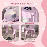 Kids Vanity Table with Mirror Stool and Storage Ideal for Ages 3 to 6 Years, Pink