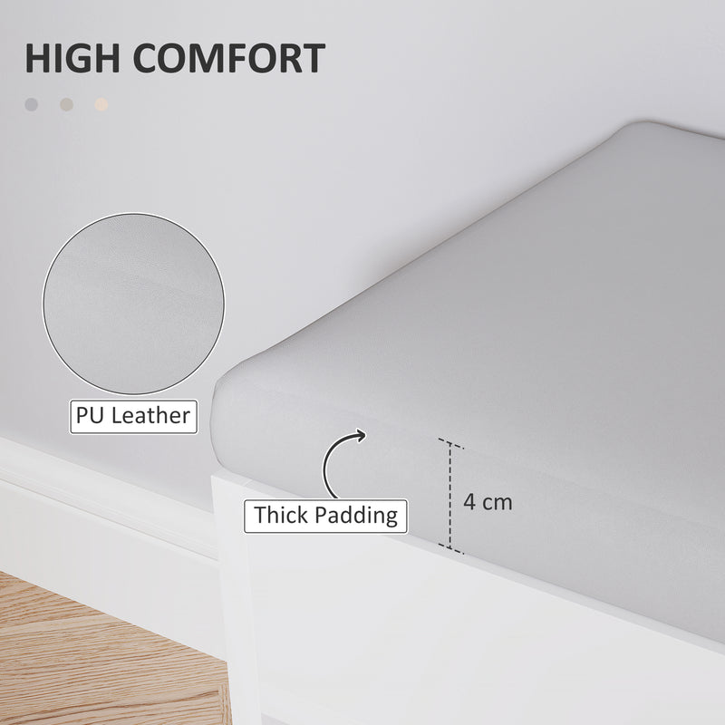 Cream White Entryway Shoe Storage Bench With Padded Seat and Hidden Compartments by HOMCOM