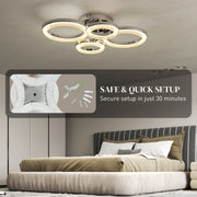 Modern LED Ceiling Light with 4 Ring Design and Adjustable Colour for Living Room Silver Tone AOSOM