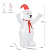 Dimensions diagram of the inflatable bear: 172 cm high, 124 cm wide, 68 cm deep