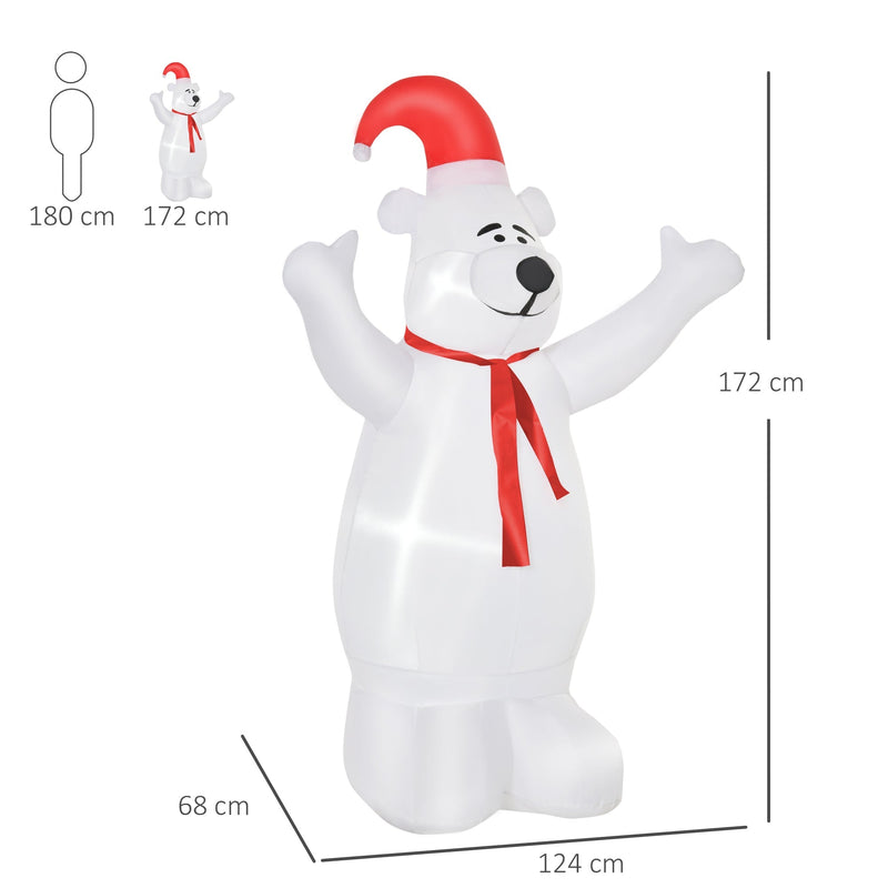 Dimensions diagram of the inflatable bear: 172 cm high, 124 cm wide, 68 cm deep