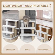Lightweight panel showing the cat stairs placed by a bed, a sofa and a windowsill
