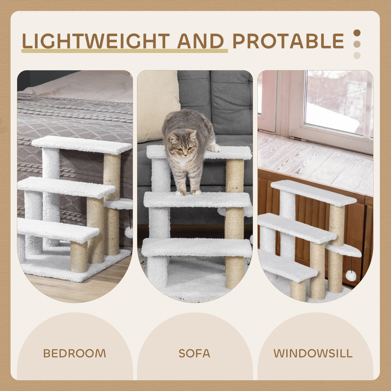 Lightweight panel showing the cat stairs placed by a bed, a sofa and a windowsill