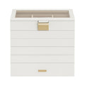 White 6-tier stackable jewellery box with glass lid, front view - Songmics