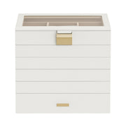 White 6-tier stackable jewellery box with glass lid, front view - Songmics