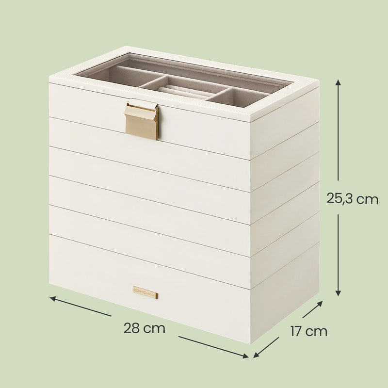 Jewellery box trays separated to show the stackable 6-tier design
