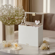 Open drawer of the white jewellery organiser with gold-tone hardware